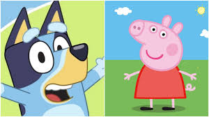 Bluey and Peppa Pig side by side